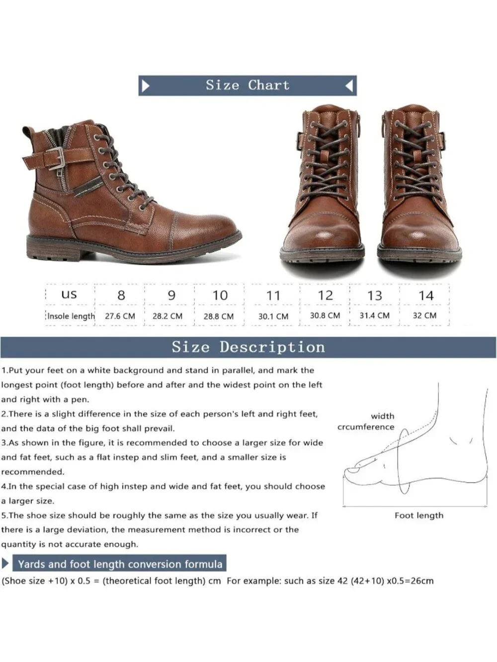 Men's Brown Oxford Boots Buckle Casual Men Boots Lace-Up Side Zipper